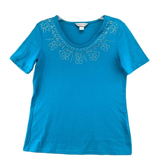 Christopher & Banks Women's Top Size Small Embellished Shirt Short Sleeve Blue - Picture 1 of 11
